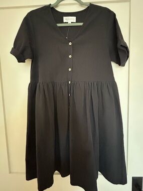 Tradlands Black Short-Sleeve Button-Front Dress